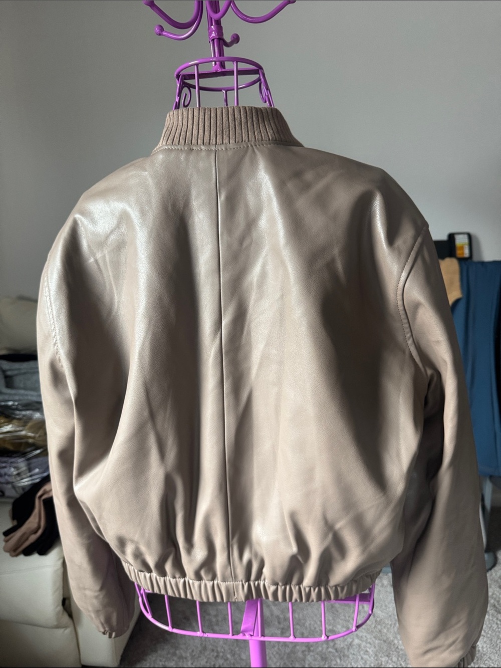 Abercrombie & Fitch Taupe Faux Leather Bomber Jacket - Picture 7 of 7